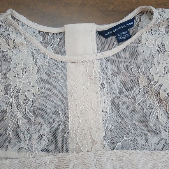 American Eagle Lacey Layered Polka-dot Long Bell Sleeve Zipper Back Blouse Top - Picture 9 of 16